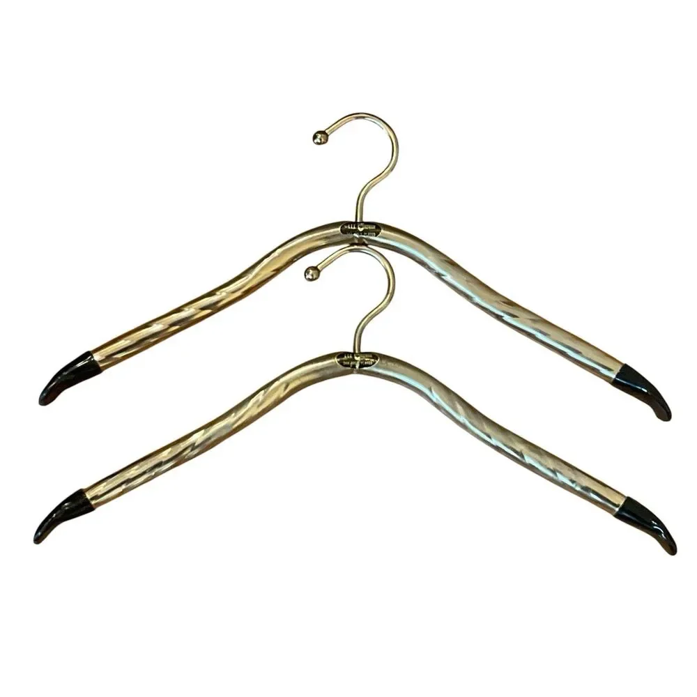 2 Lee Rowan MCM 24K Gold Plated Clothes Hangers Tube Mid Century 1960s Hotel